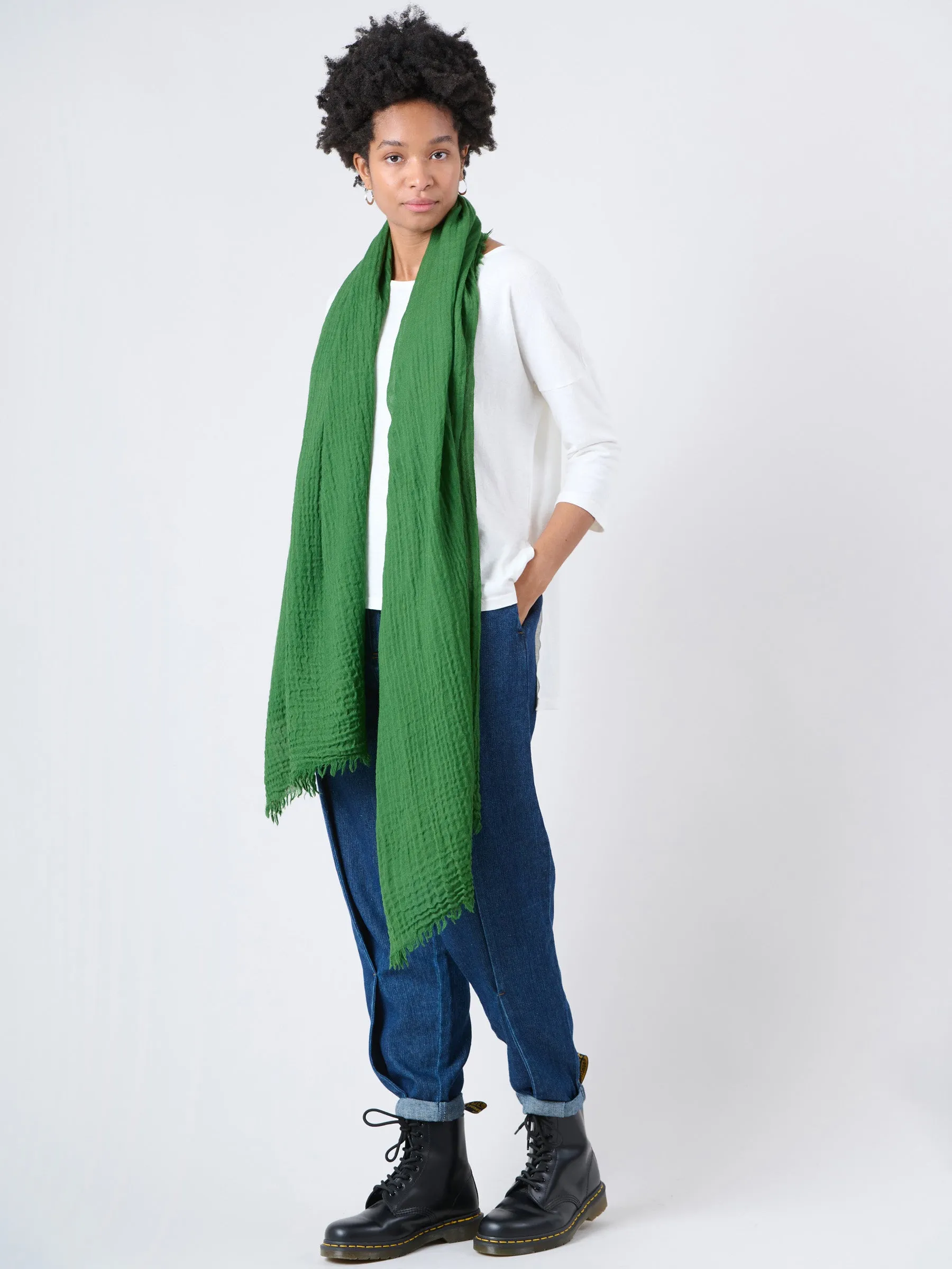 Fine Wool Crinkle Textured Wrap Scarf