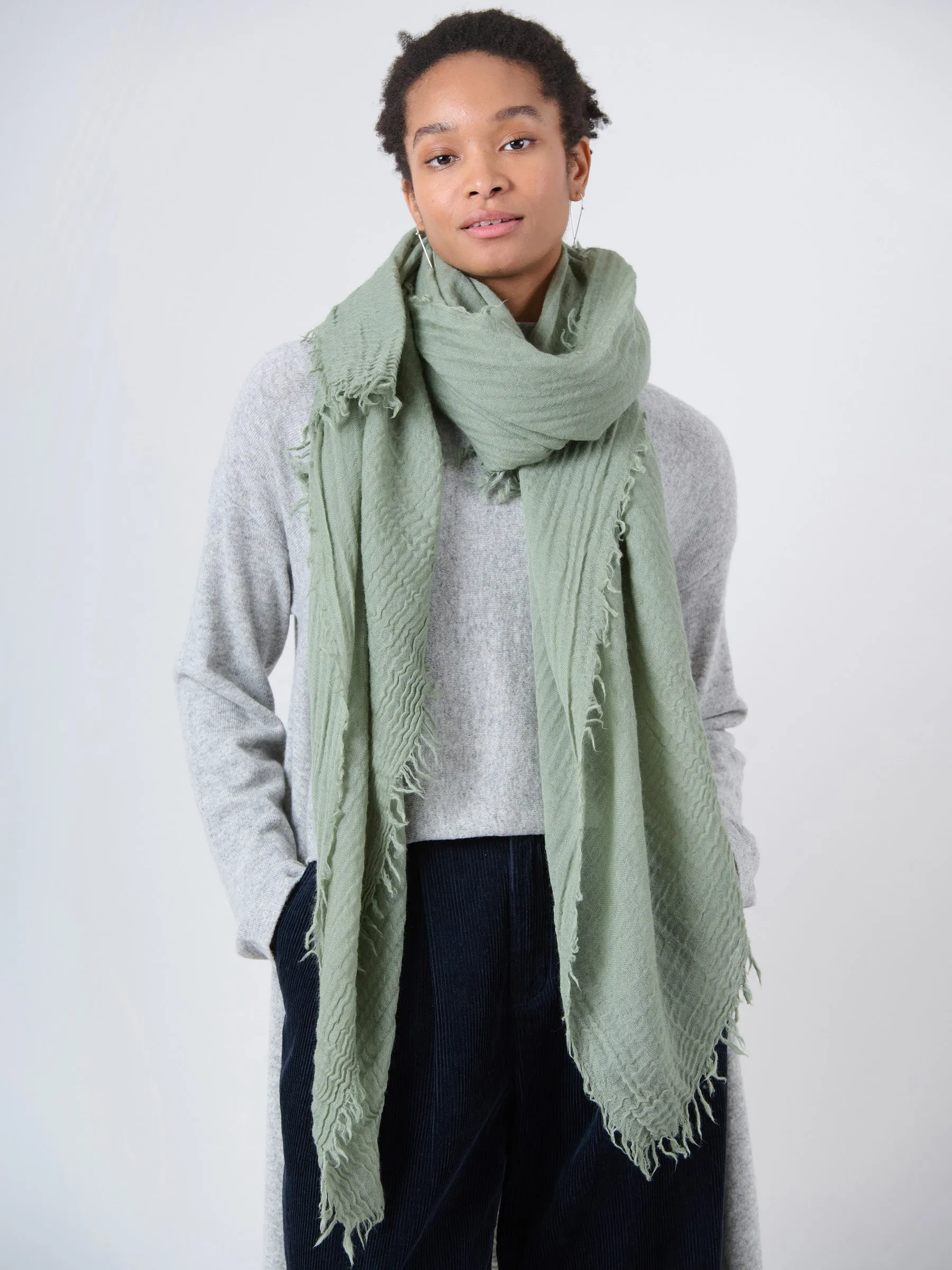 Fine Wool Crinkle Textured Wrap Scarf