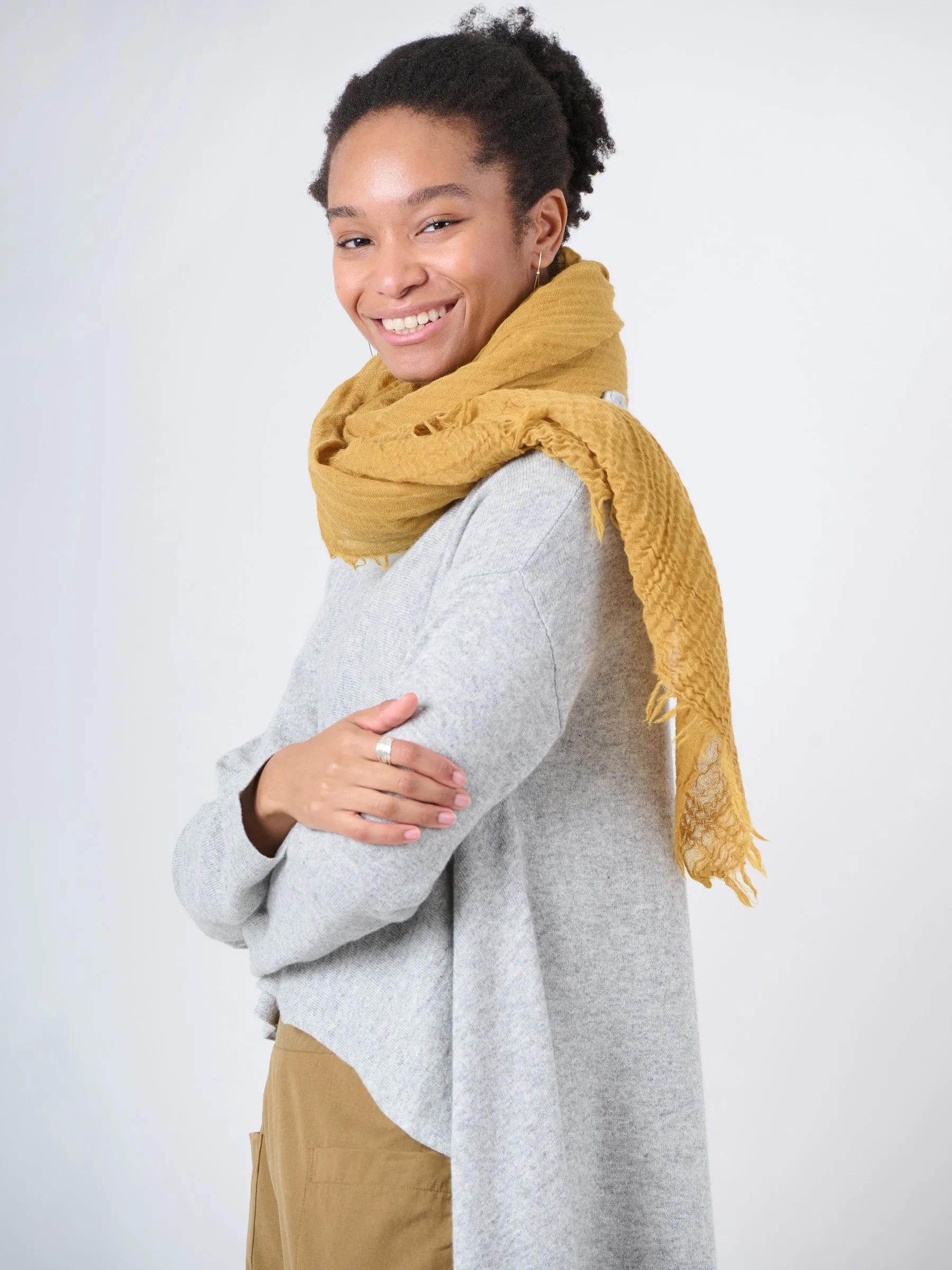 Fine Wool Crinkle Textured Wrap Scarf