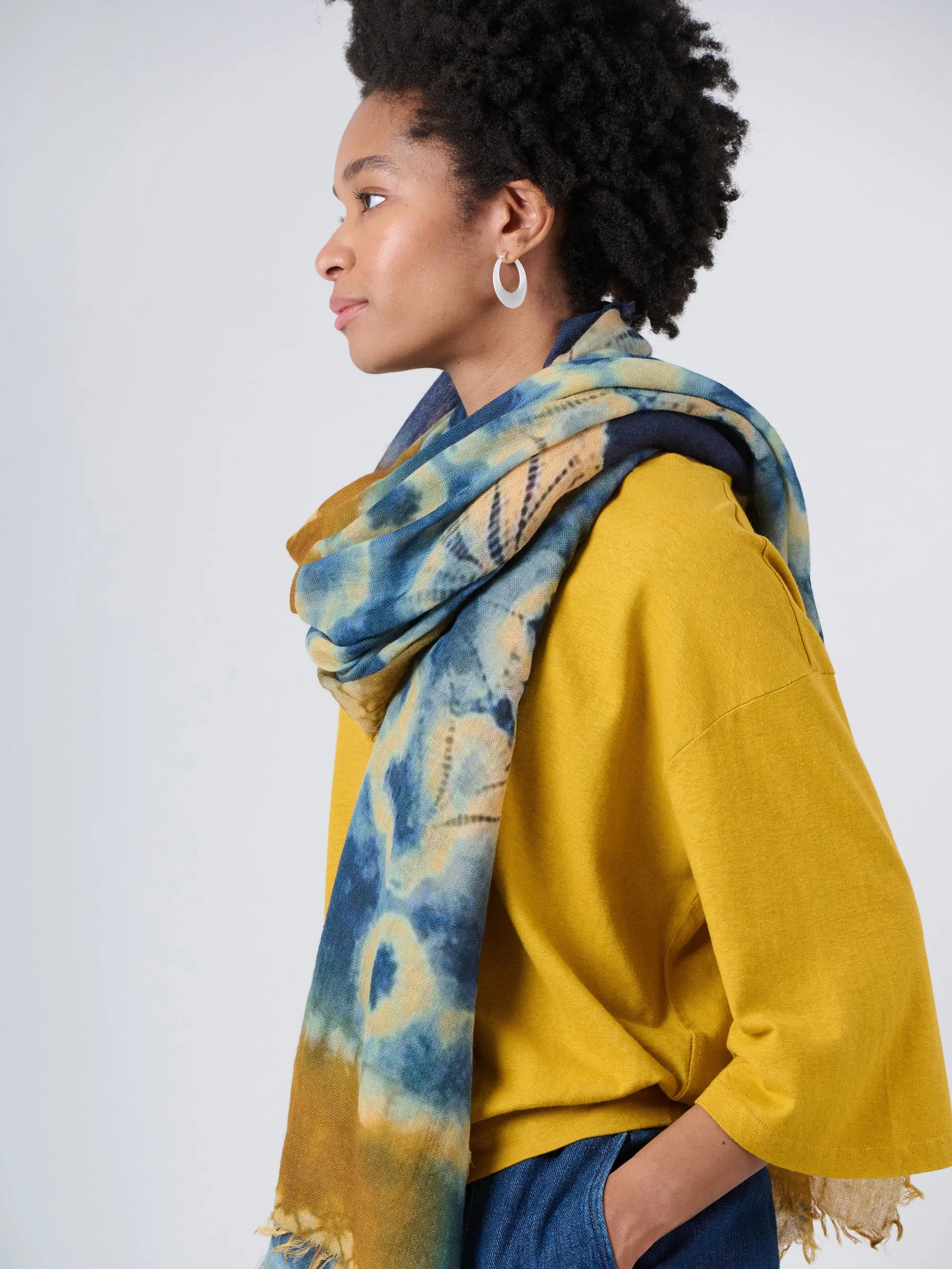 Fine Wool Print Scarf - Shibori