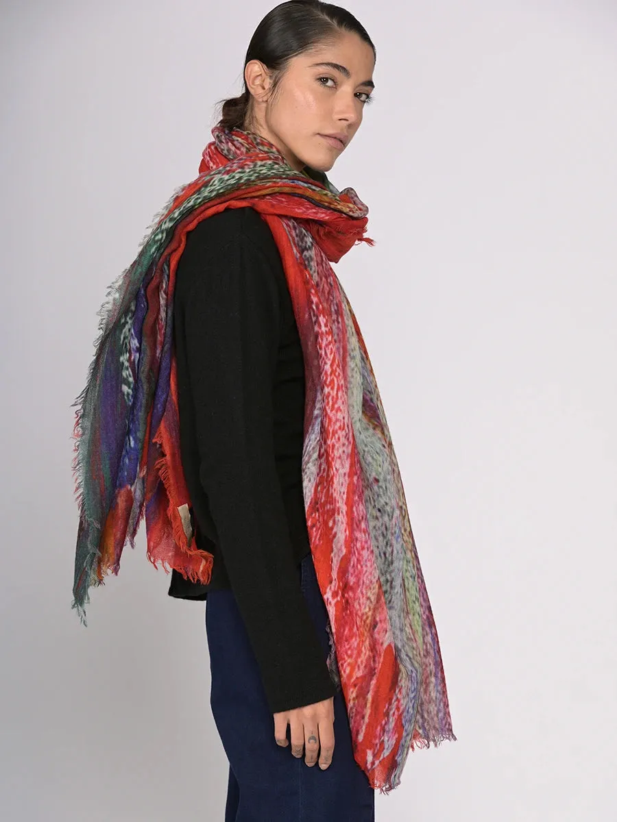 Fine Wool Print Scarf - Strokes of Colour