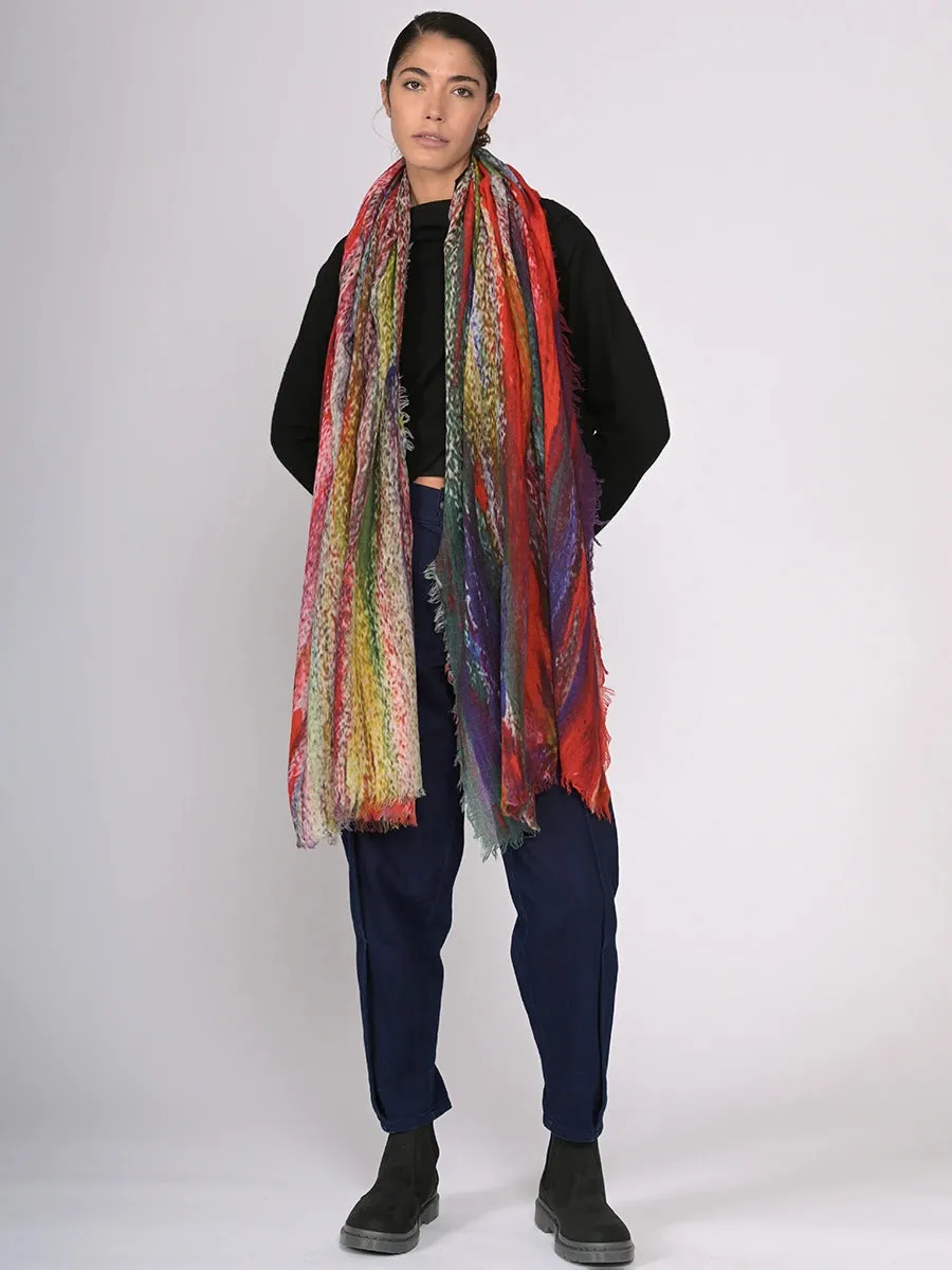 Fine Wool Print Scarf - Strokes of Colour