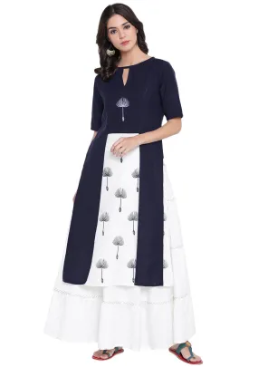 Flex Viscose Hand Block Printed Faux Layered Kurta Set