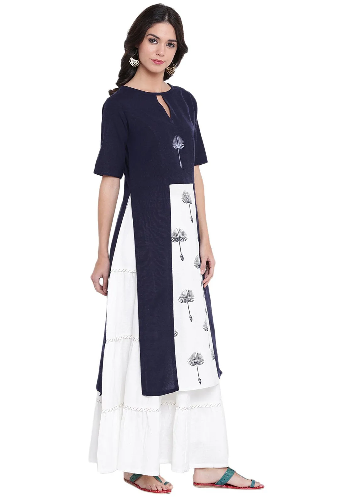 Flex Viscose Hand Block Printed Faux Layered Kurta Set