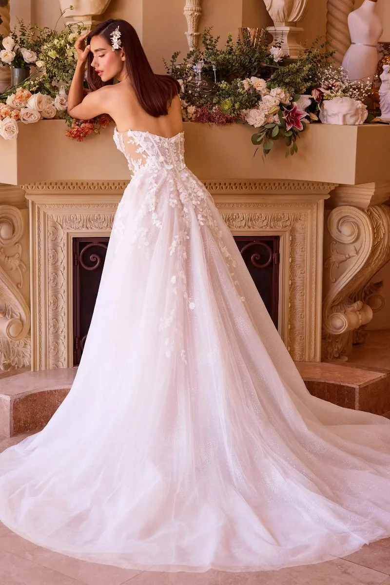 FLORAL APPLIQUED STRAPLESS WEDDING BALL GOWN CDWL032