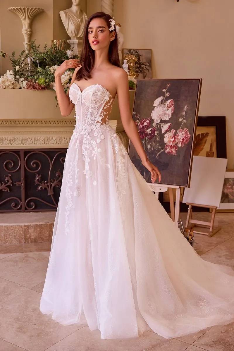 FLORAL APPLIQUED STRAPLESS WEDDING BALL GOWN CDWL032