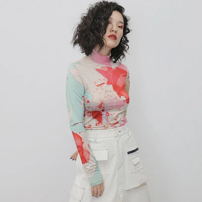 Flourish Pattern Printed Turtleneck Shirt