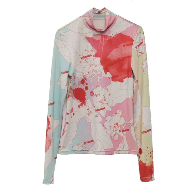 Flourish Pattern Printed Turtleneck Shirt