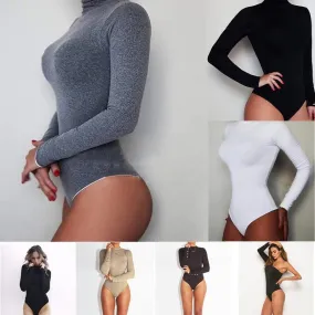 GAOKE Sexy Solid Turtleneck Body Femme Long Sleeve Tops