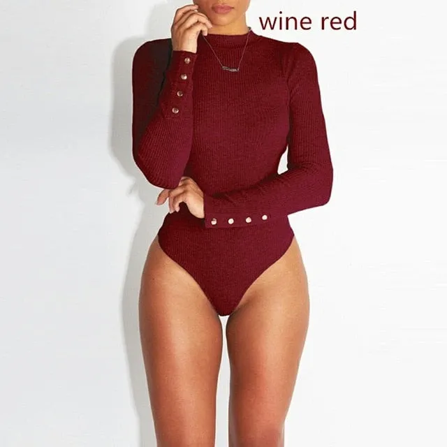 GAOKE Sexy Solid Turtleneck Body Femme Long Sleeve Tops