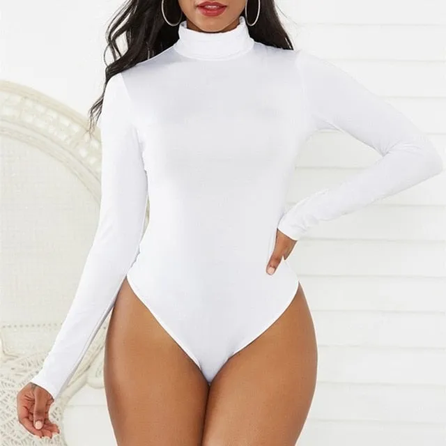 GAOKE Sexy Solid Turtleneck Body Femme Long Sleeve Tops