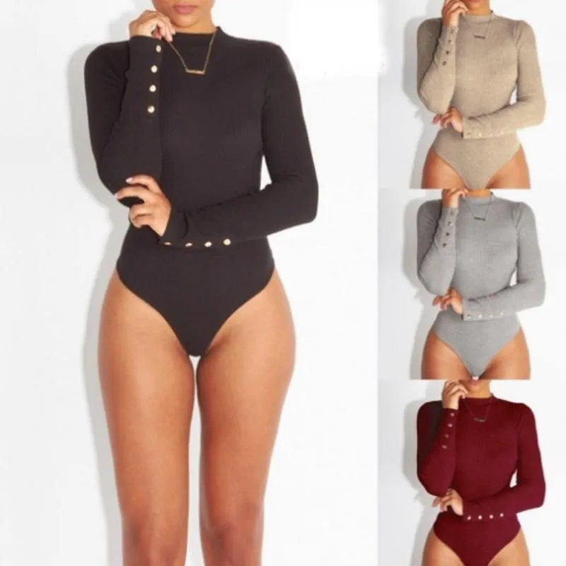 GAOKE Sexy Solid Turtleneck Body Femme Long Sleeve Tops