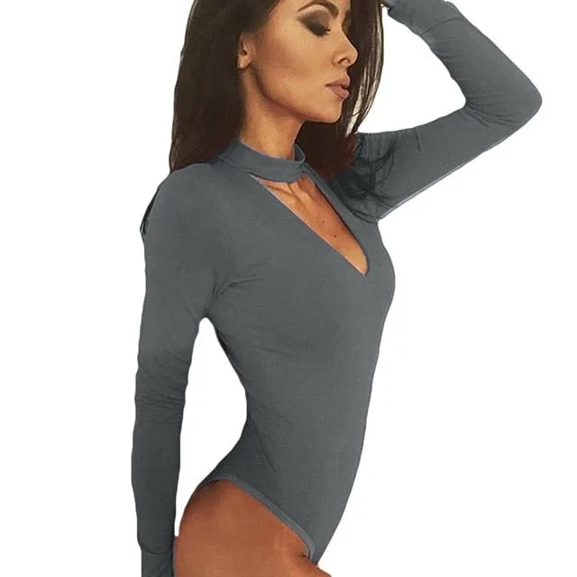 GAOKE Sexy Solid Turtleneck Body Femme Long Sleeve Tops