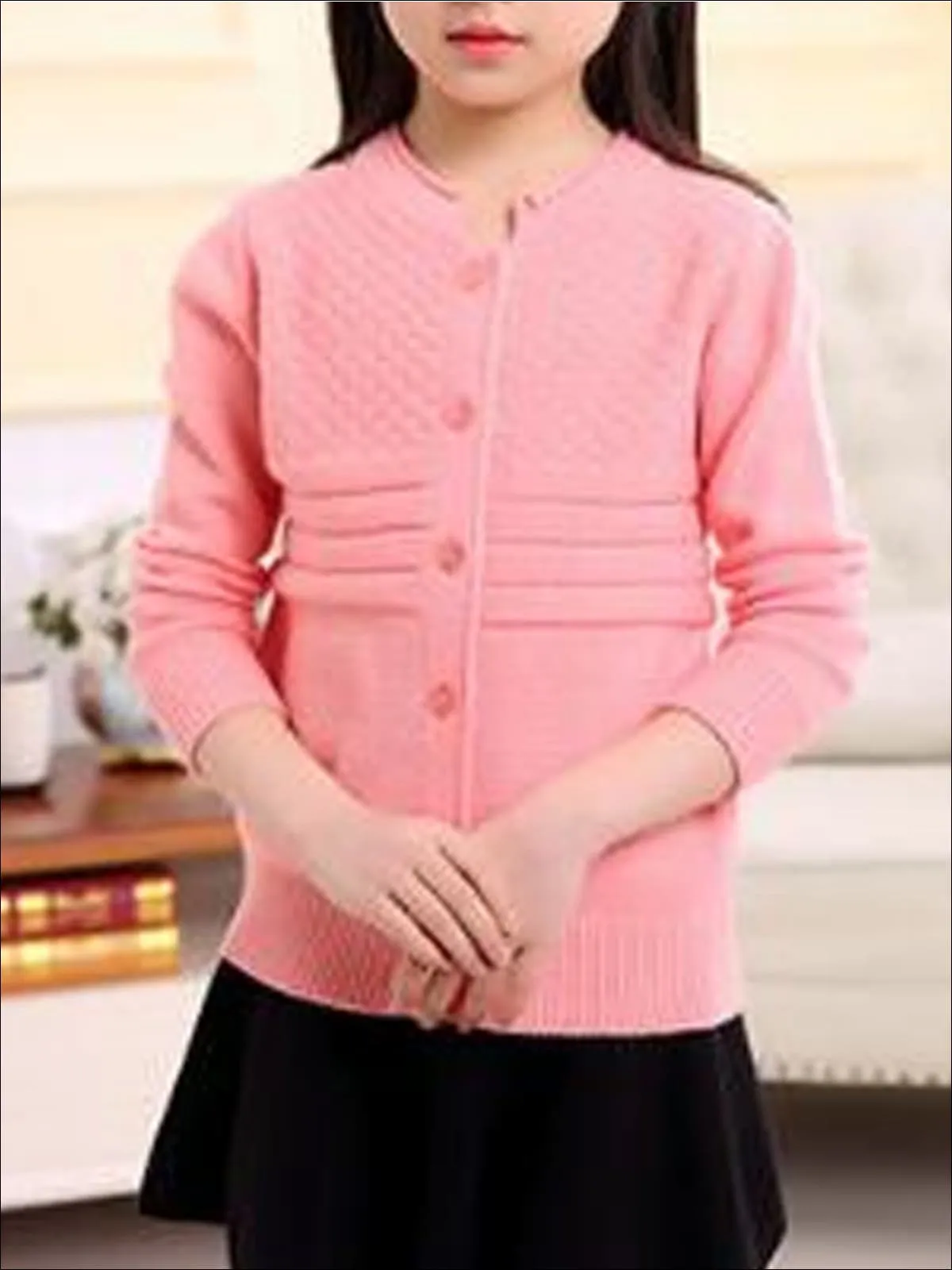 Girls Cozy Knitted Button Up Cardigan