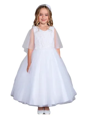 Girls Multi Color Lace Applique Cape Mesh Overlay Communion Dress 2-12