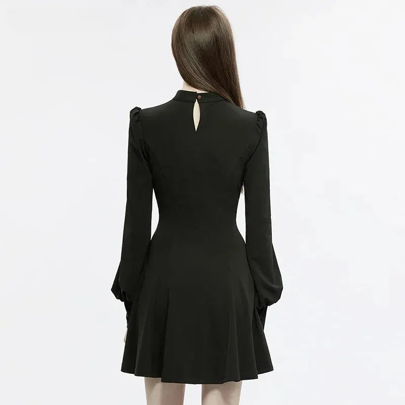 Gothic Heart-shaped Puff Sleeves Sexy Black Dress