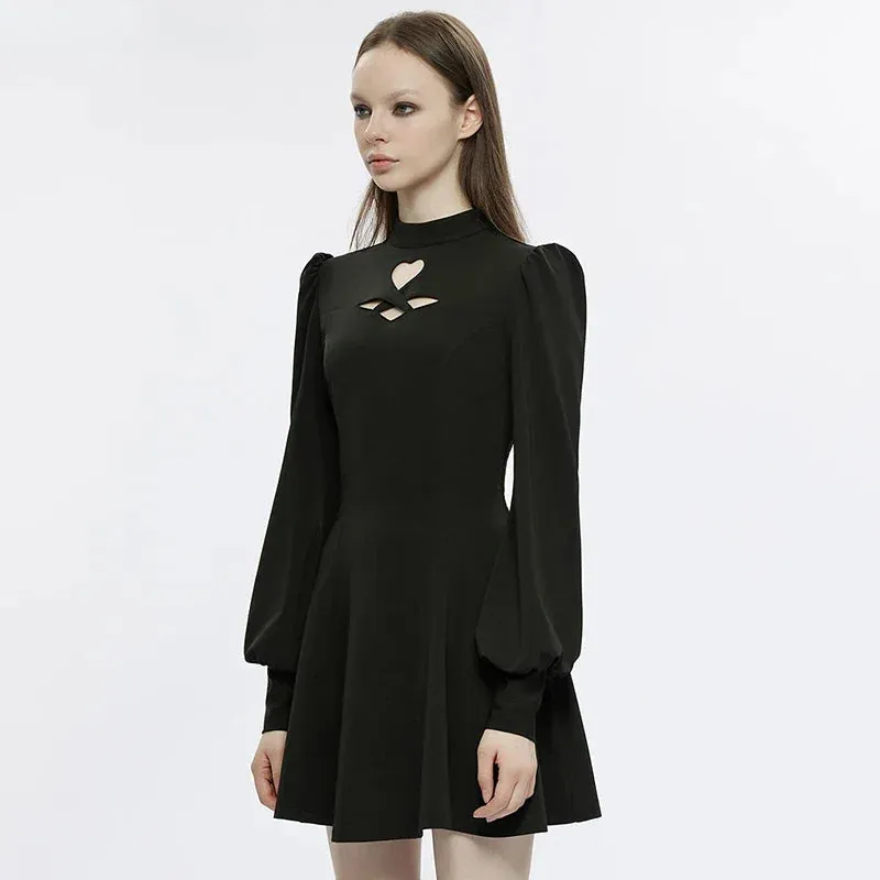 Gothic Heart-shaped Puff Sleeves Sexy Black Dress