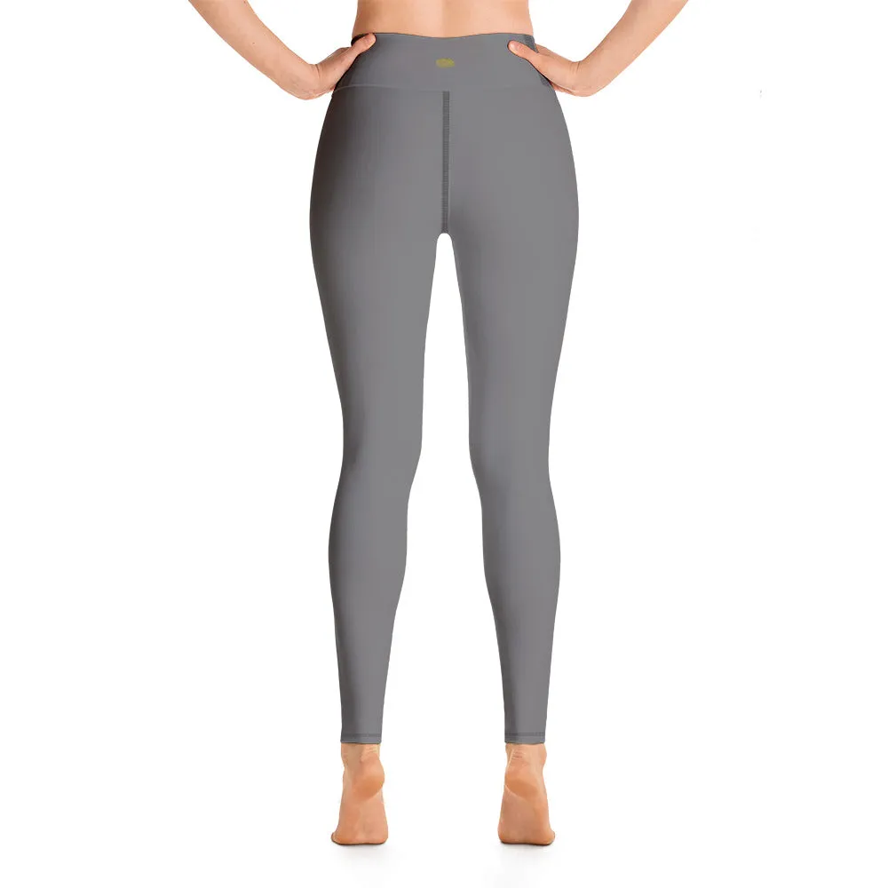 Gray Women's Yoga Pants, Women's Solid Color Fitted Leggings Tights- Made in USA/EU