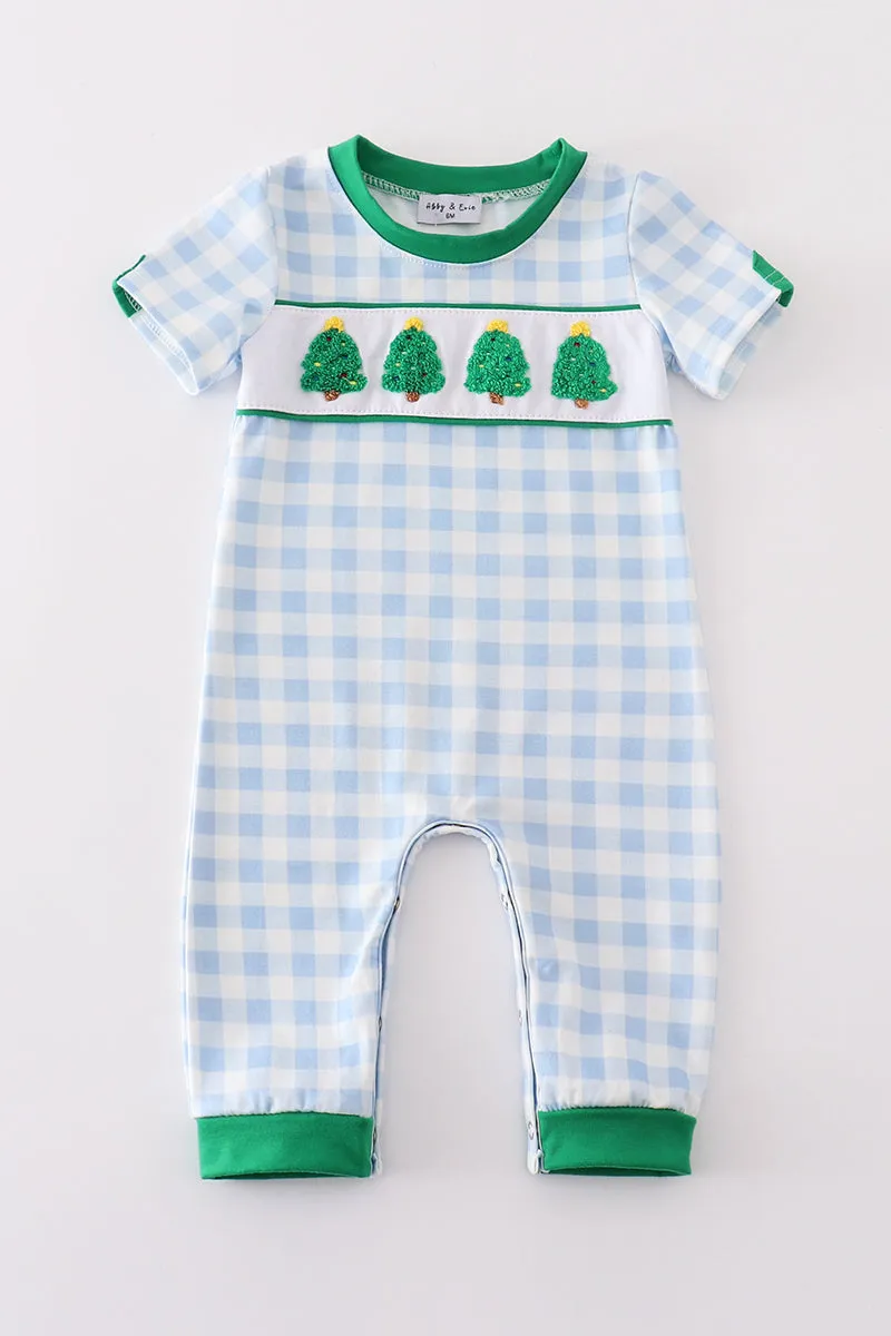 Green christmas tree embroidery boy romper