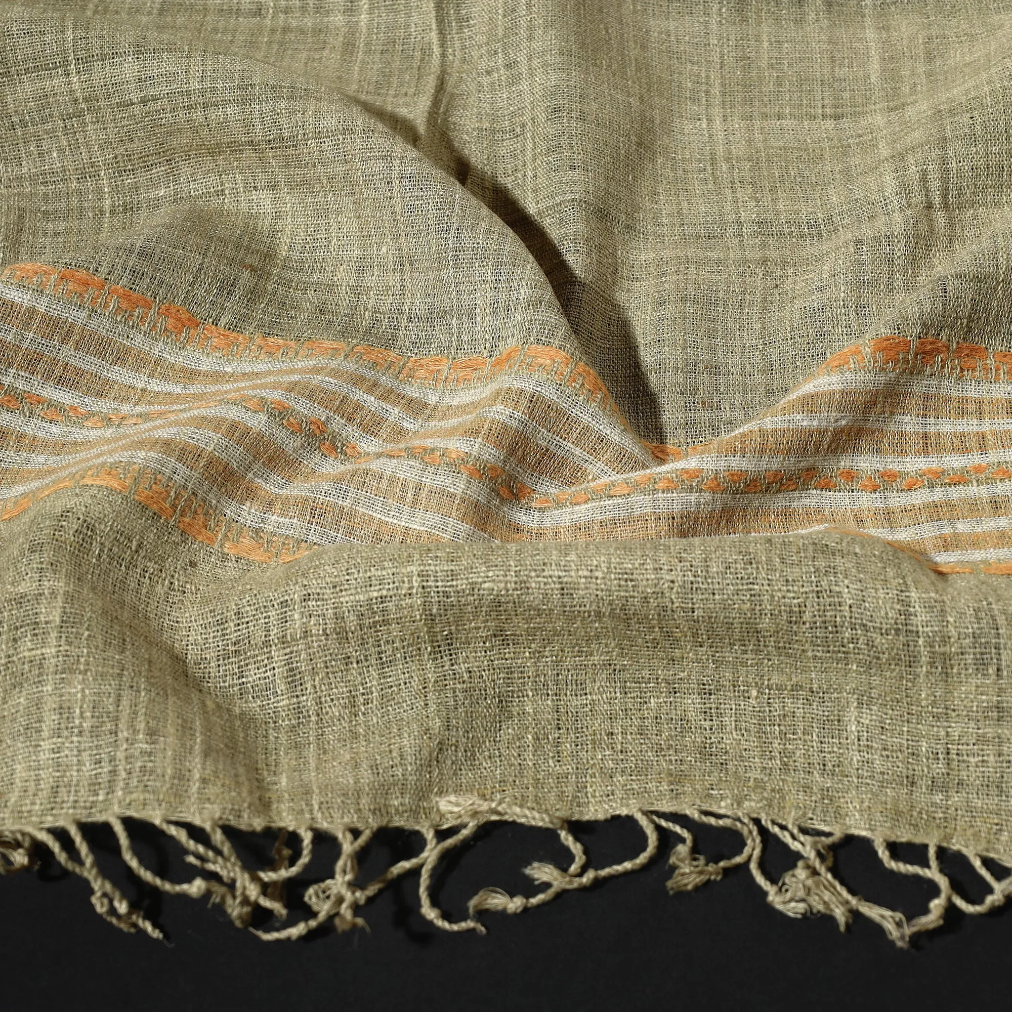 Green - Traditional Handspun Handloom Eri Silk Natural Dyed Stole