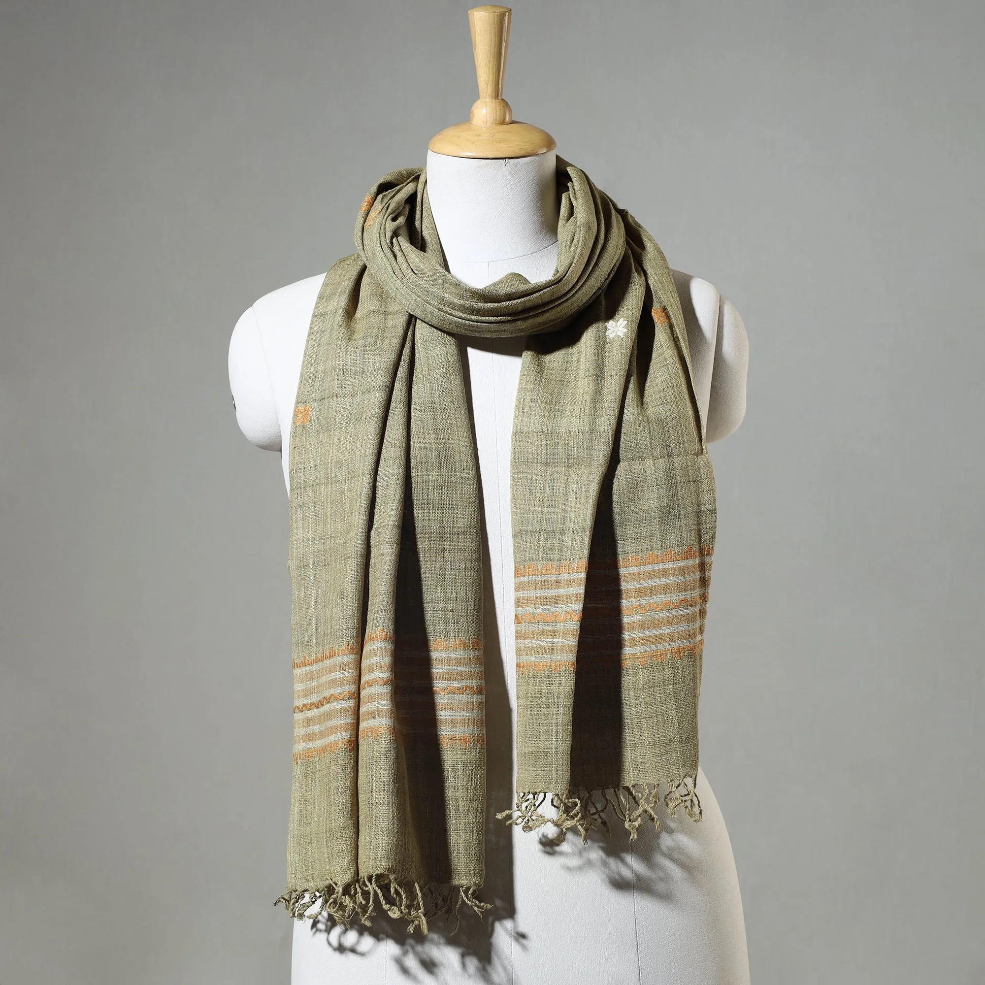 Green - Traditional Handspun Handloom Eri Silk Natural Dyed Stole