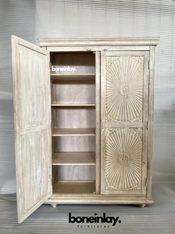 Hand-Carved Indian Design Vintage Armoire Wardrobe | Indian Furniture