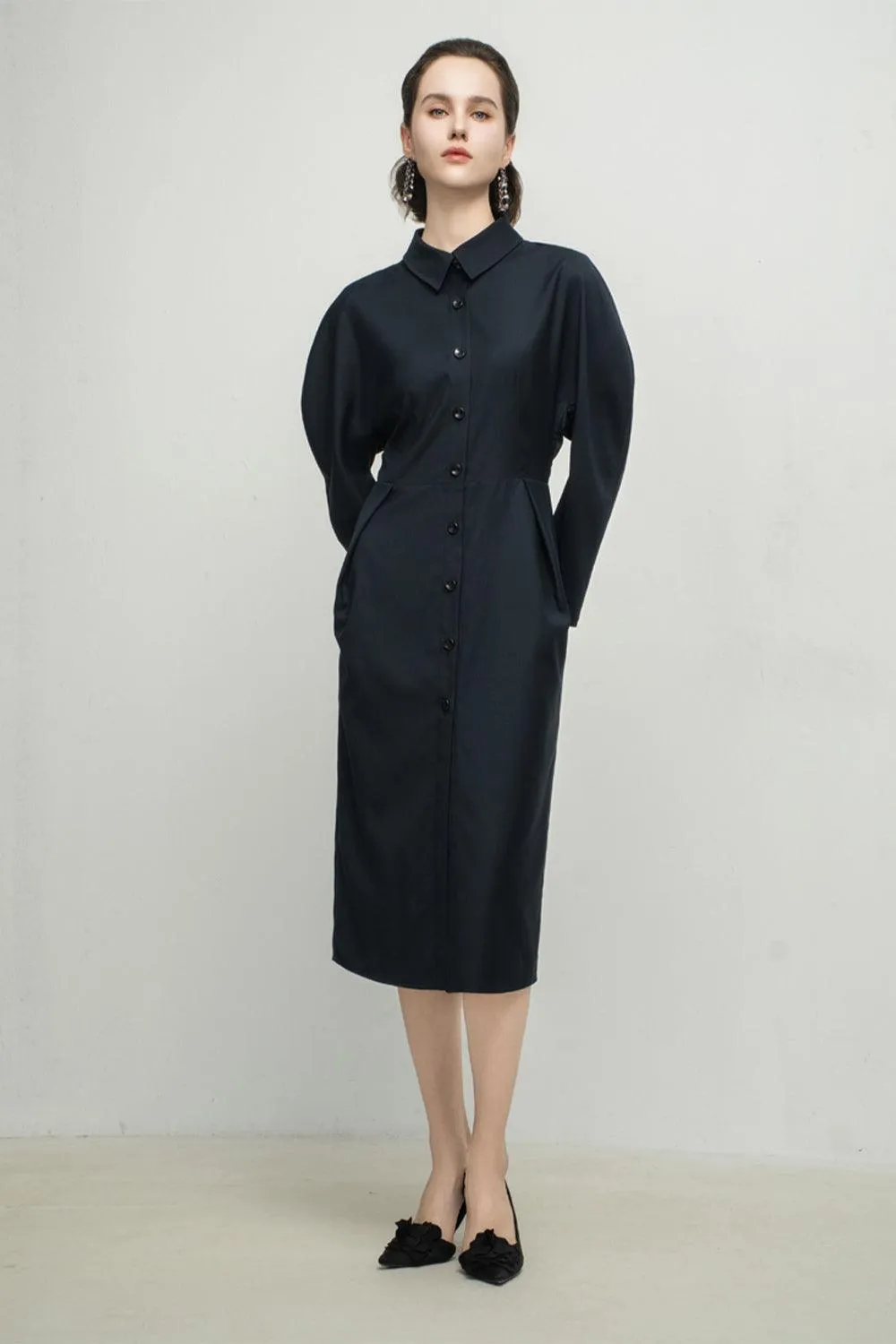 Harlow Sheath Button Cotton Knee-length Dress