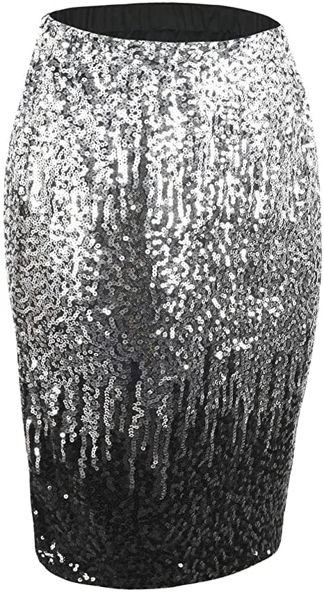 High Waist Gold Sequin Pencil Skirt