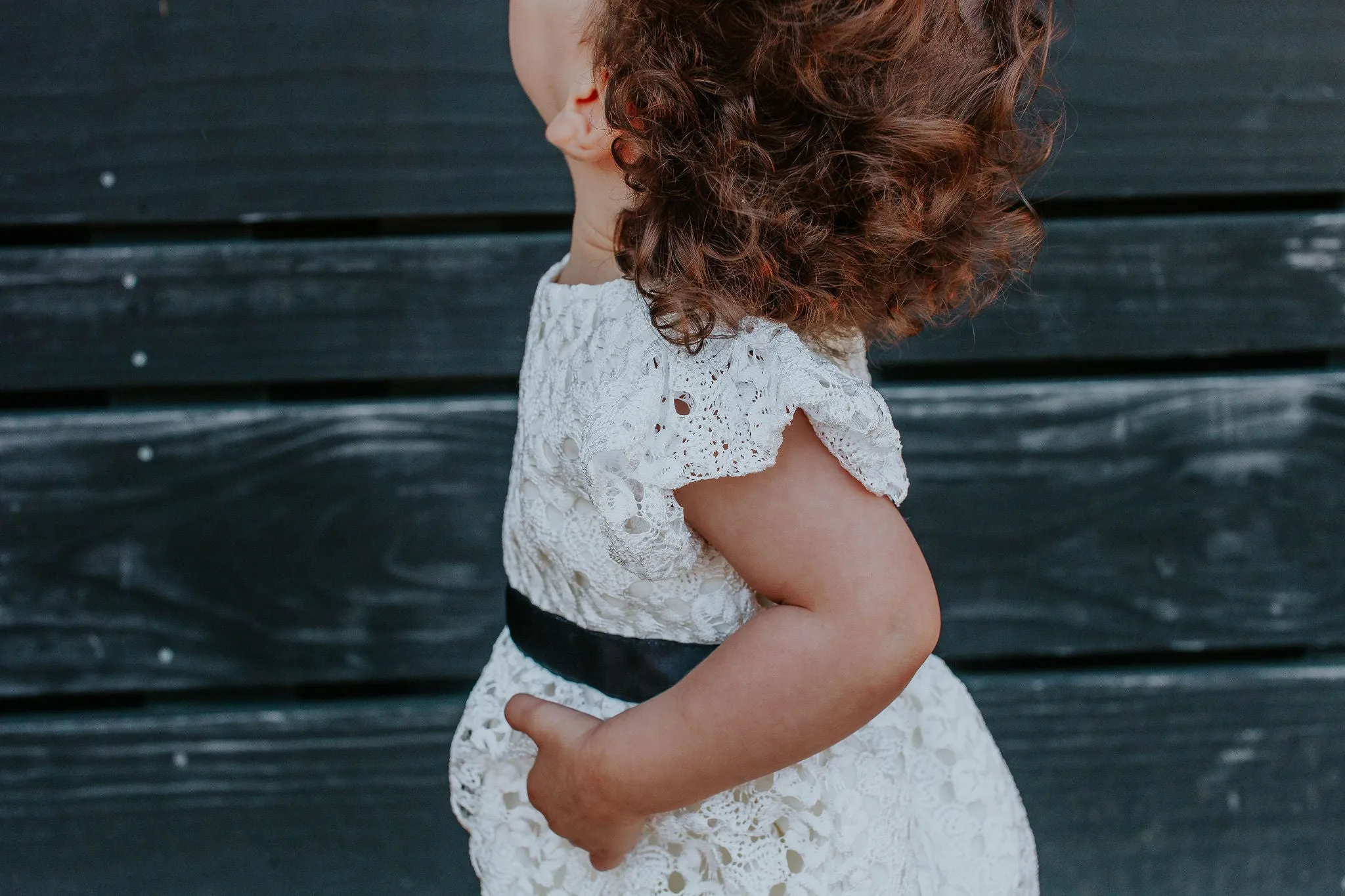 Infant Girl's White Lace Bubble Romper with Black Satin Sash