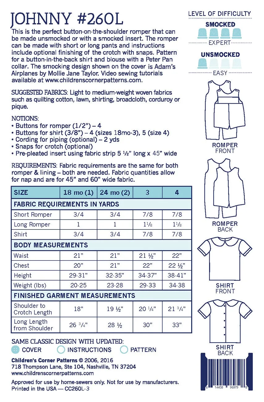 Johnny - 18 Months-4 Years Pattern