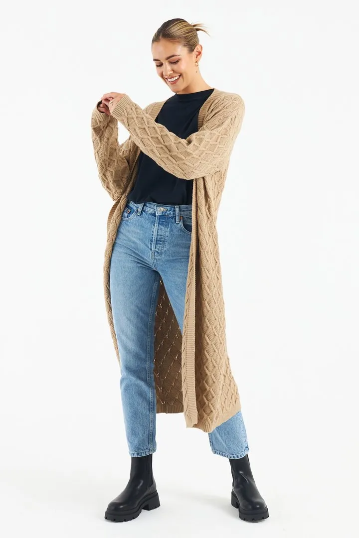 Joli Oversized Longline Cardigan (Beige)