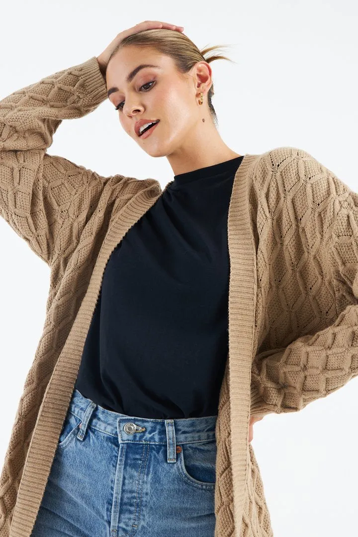 Joli Oversized Longline Cardigan (Beige)