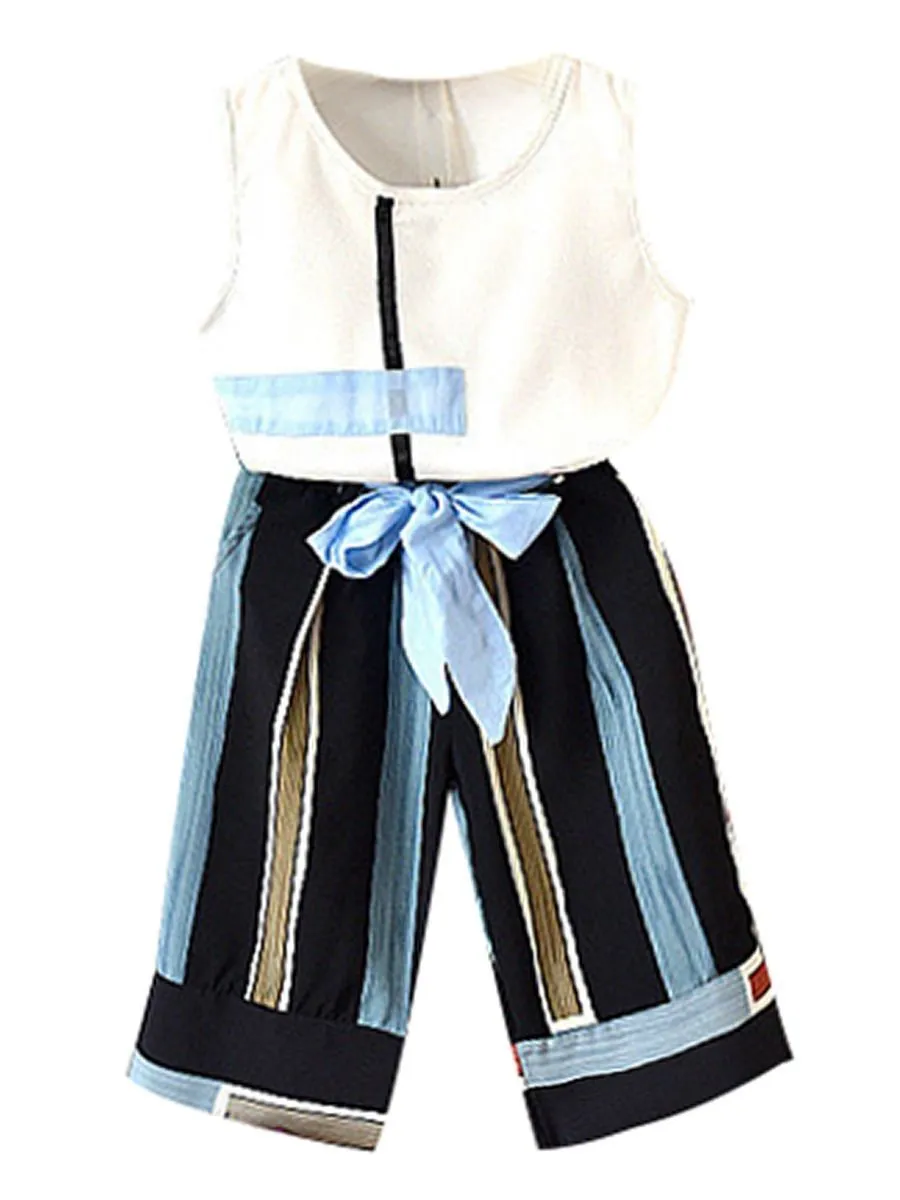 Kids Clothes Outfits Tank Top Bow Stripe Pants 2-Piece Style