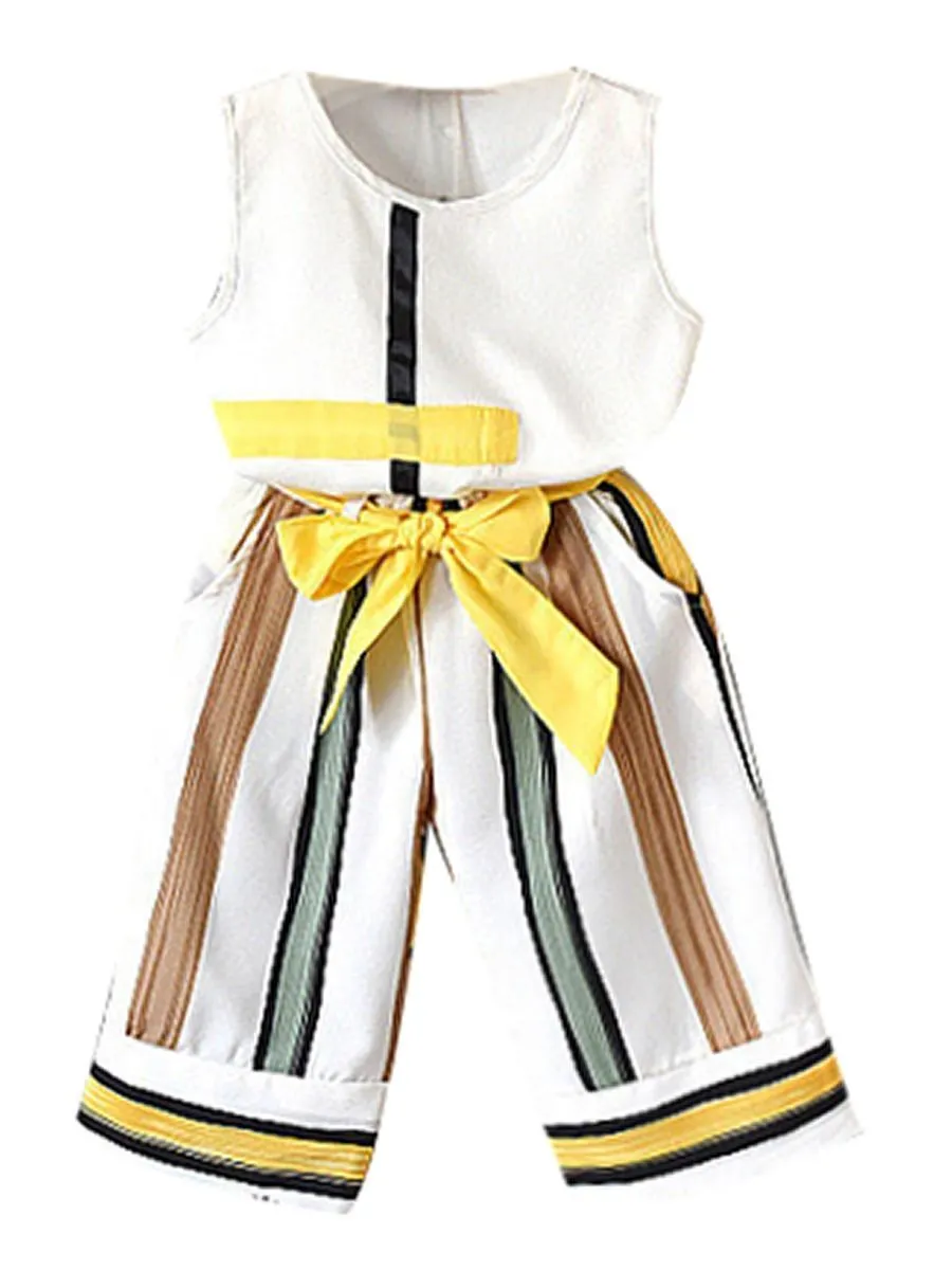 Kids Clothes Outfits Tank Top Bow Stripe Pants 2-Piece Style