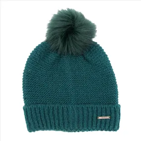 Ladies Cuffed Pompom Winter Hat with Metal Label