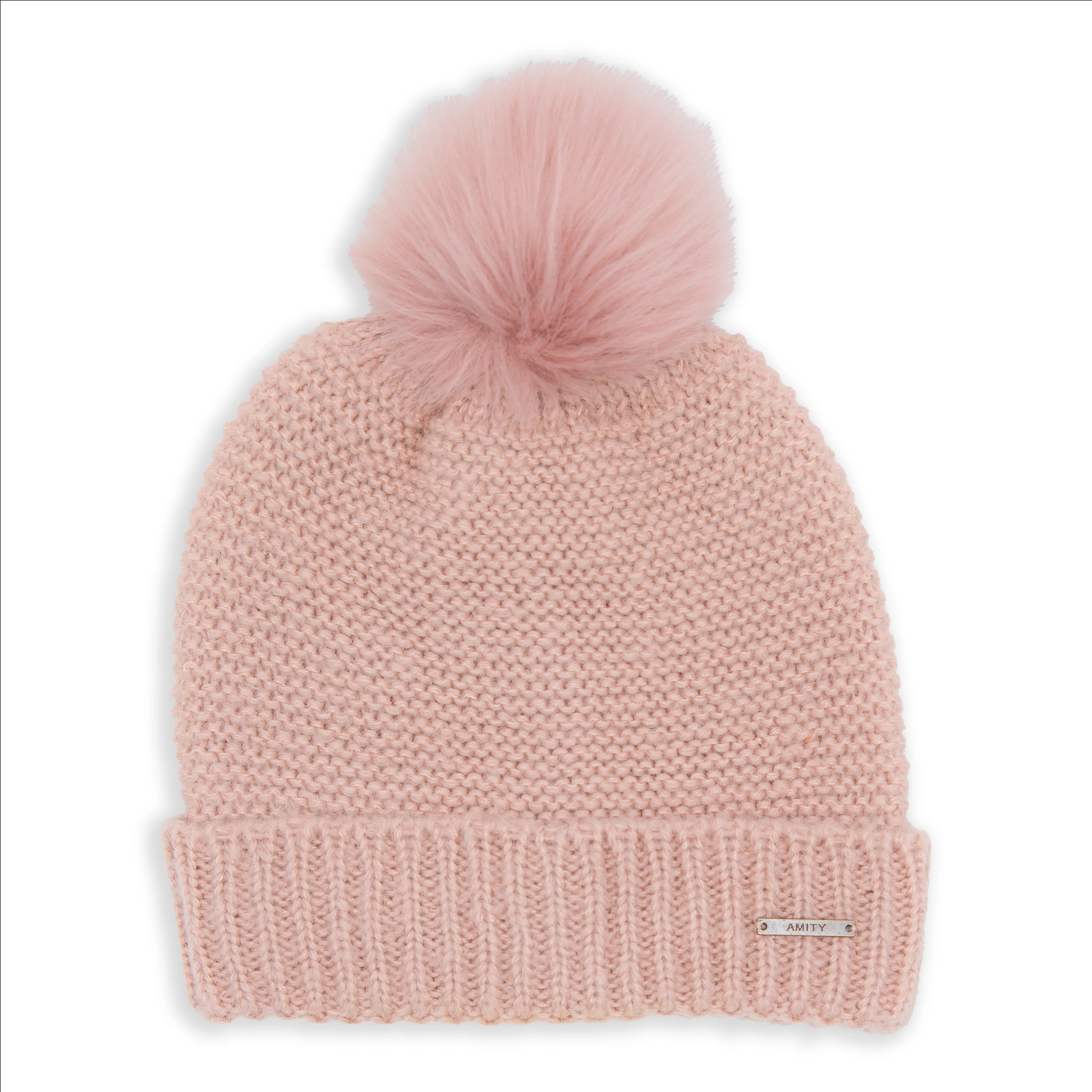 Ladies Cuffed Pompom Winter Hat with Metal Label