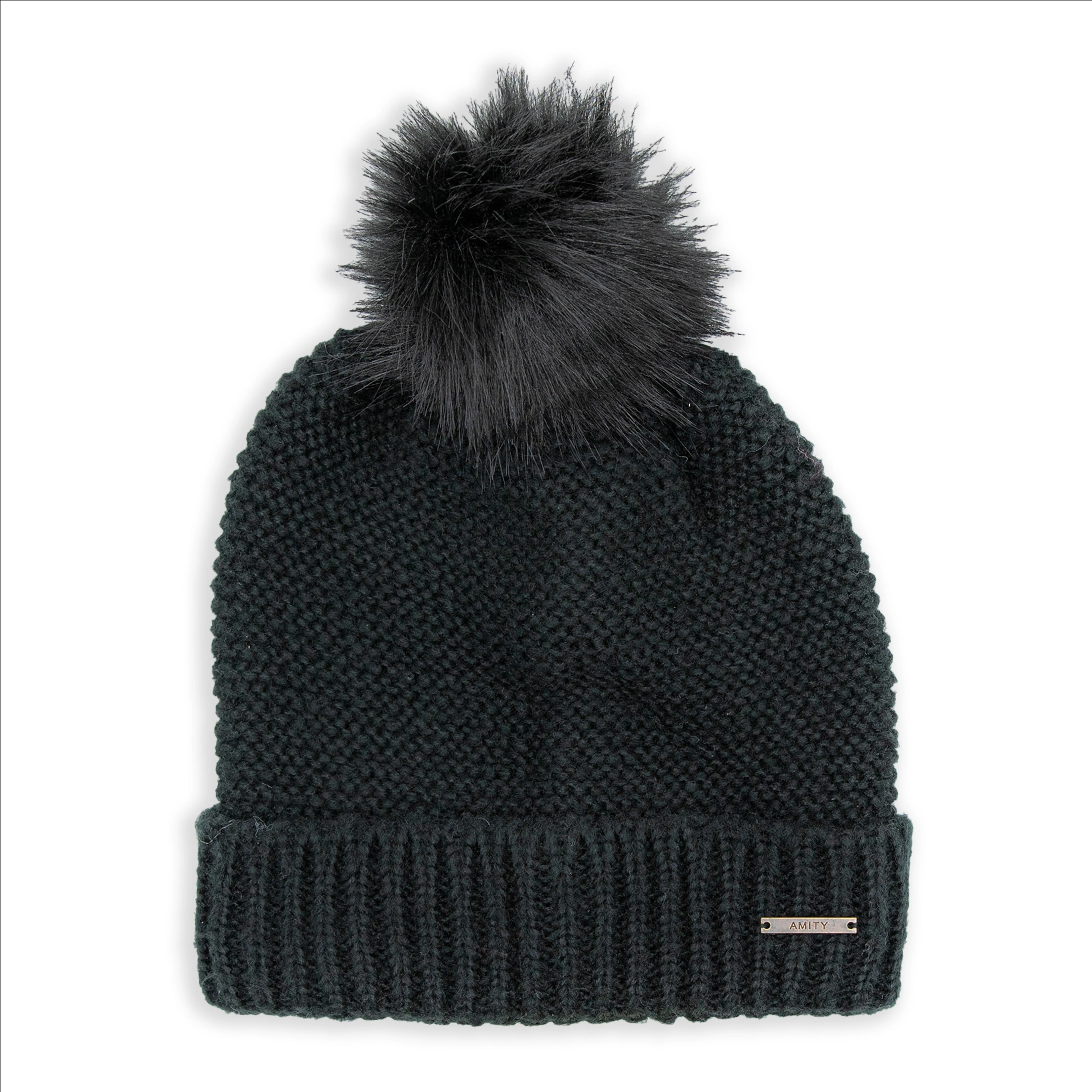 Ladies Cuffed Pompom Winter Hat with Metal Label