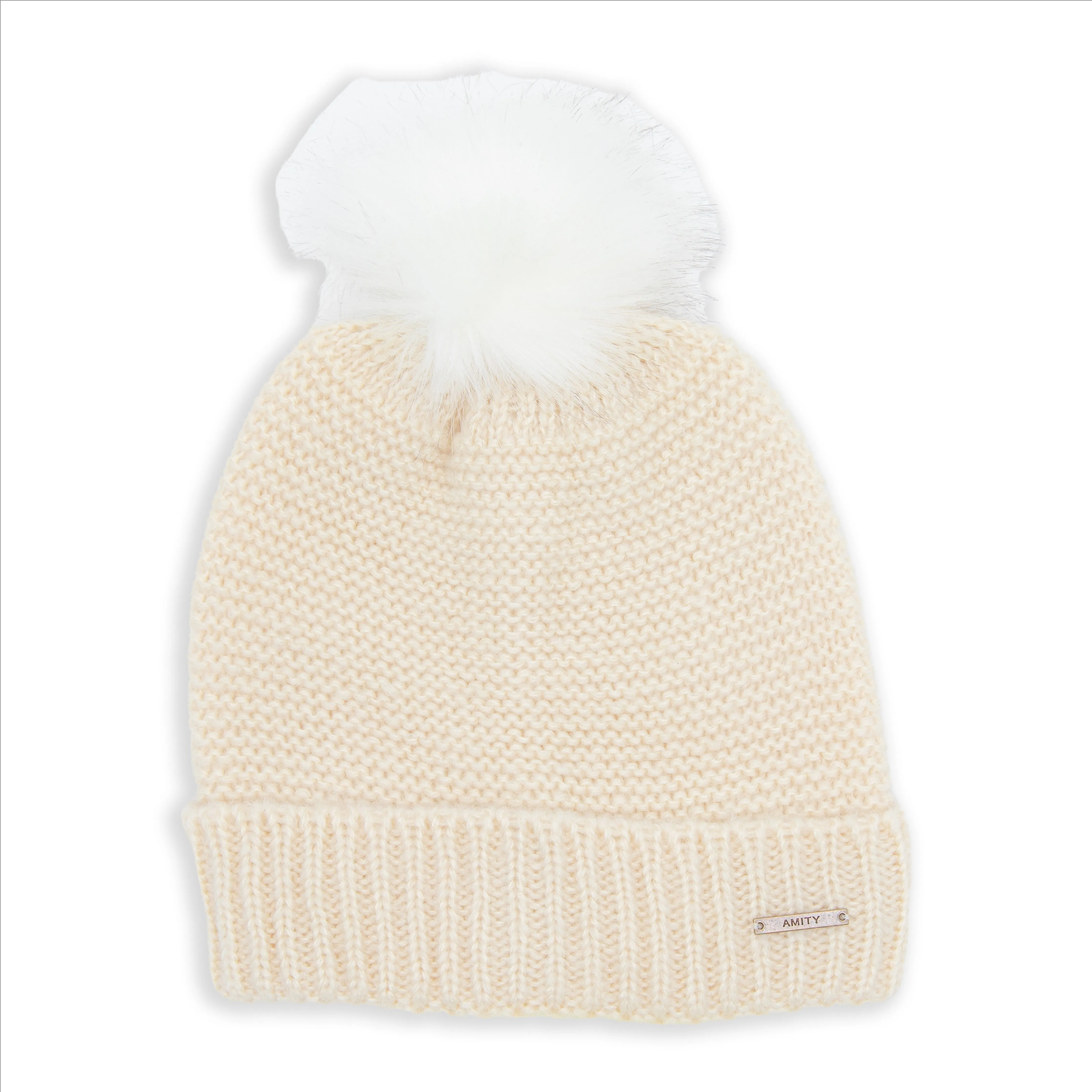 Ladies Cuffed Pompom Winter Hat with Metal Label