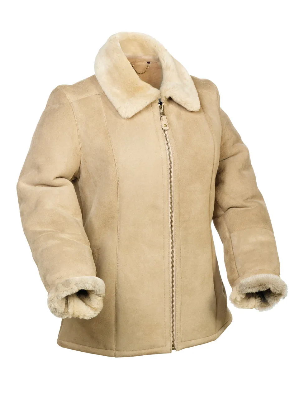 Ladies Hilary Leather Sheepskin Aviator Jacket - Mushroom