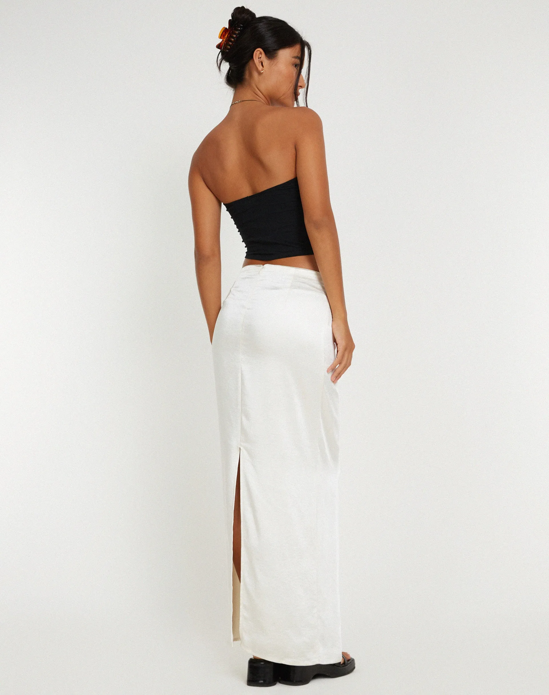 Layla Maxi Skirt in Satin Ivory