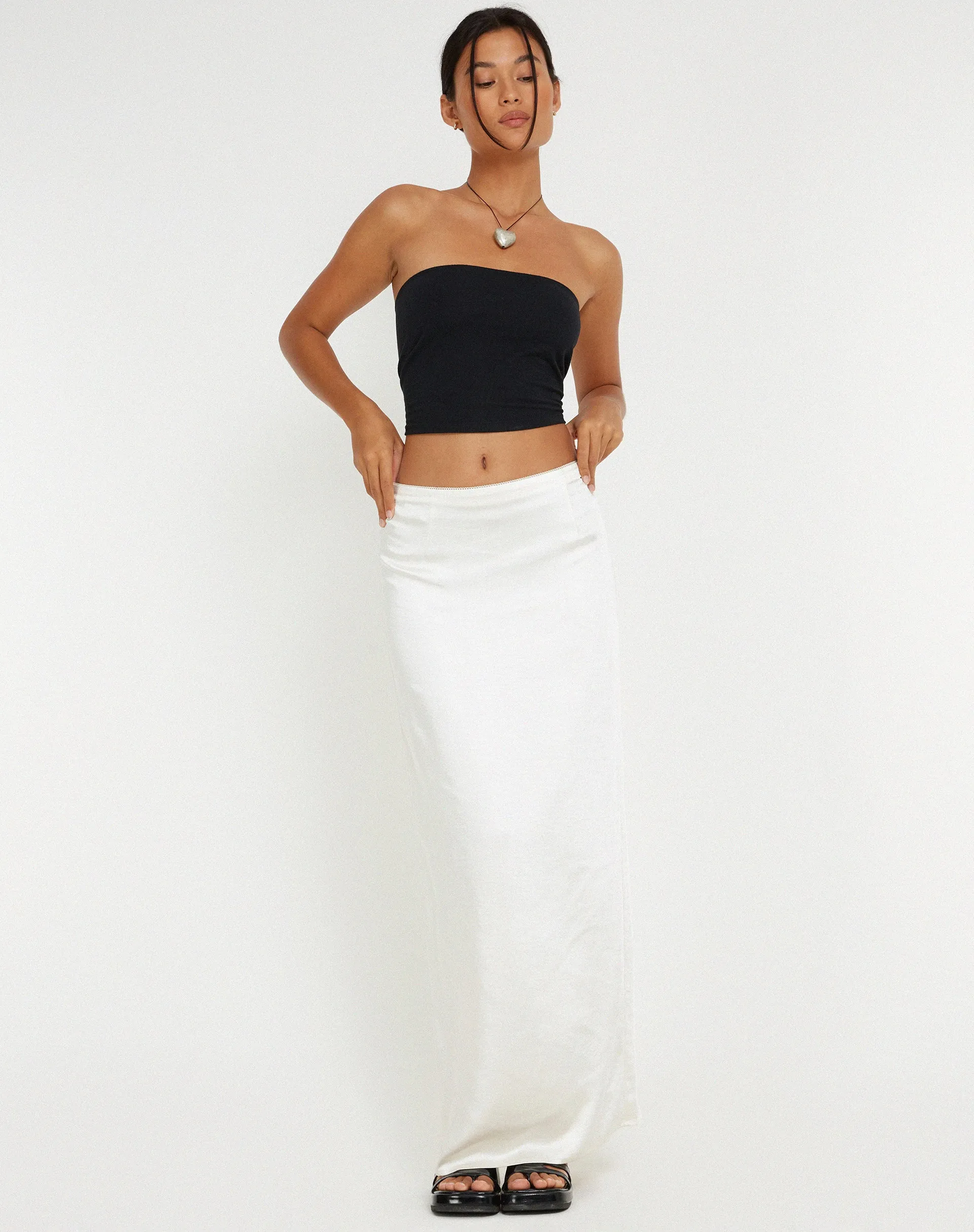 Layla Maxi Skirt in Satin Ivory