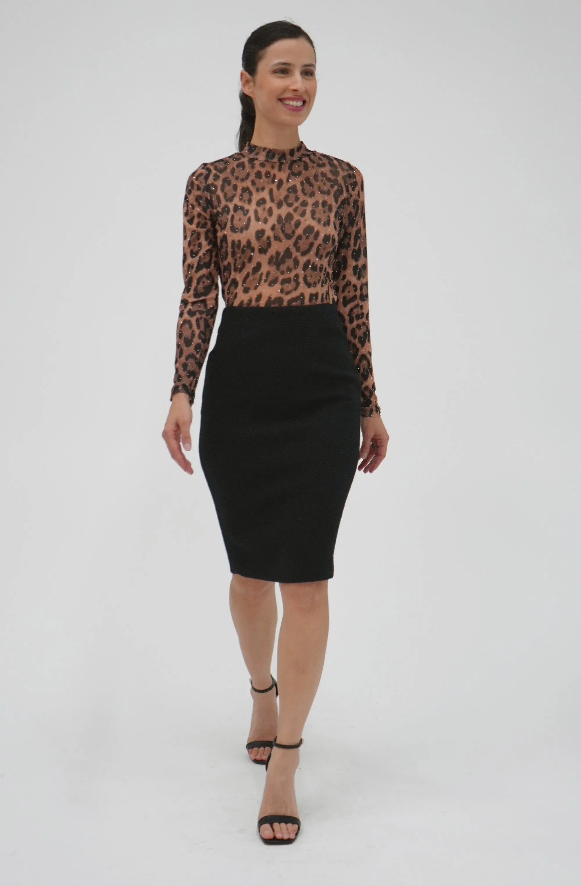 Leopard Print Turtleneck with Rhinestones