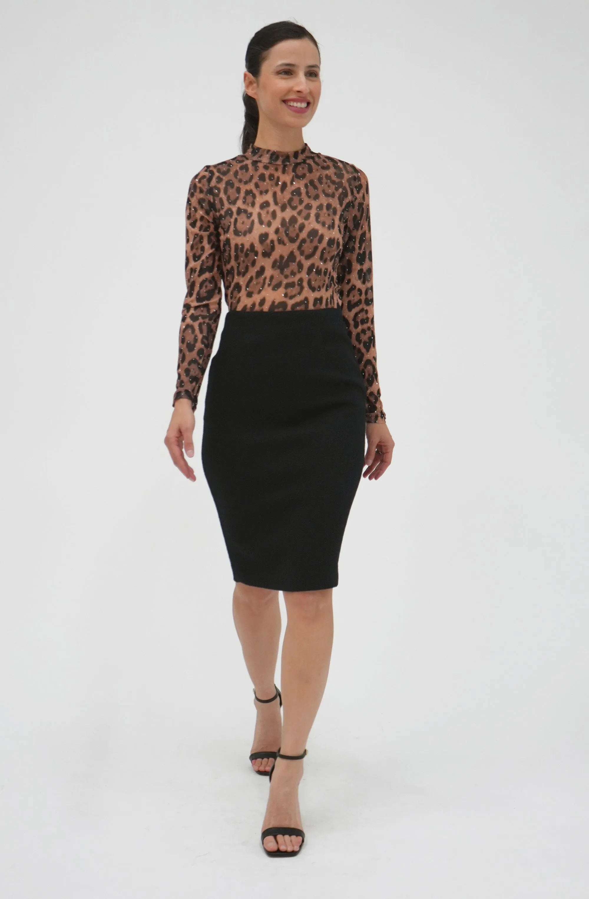 Leopard Print Turtleneck with Rhinestones