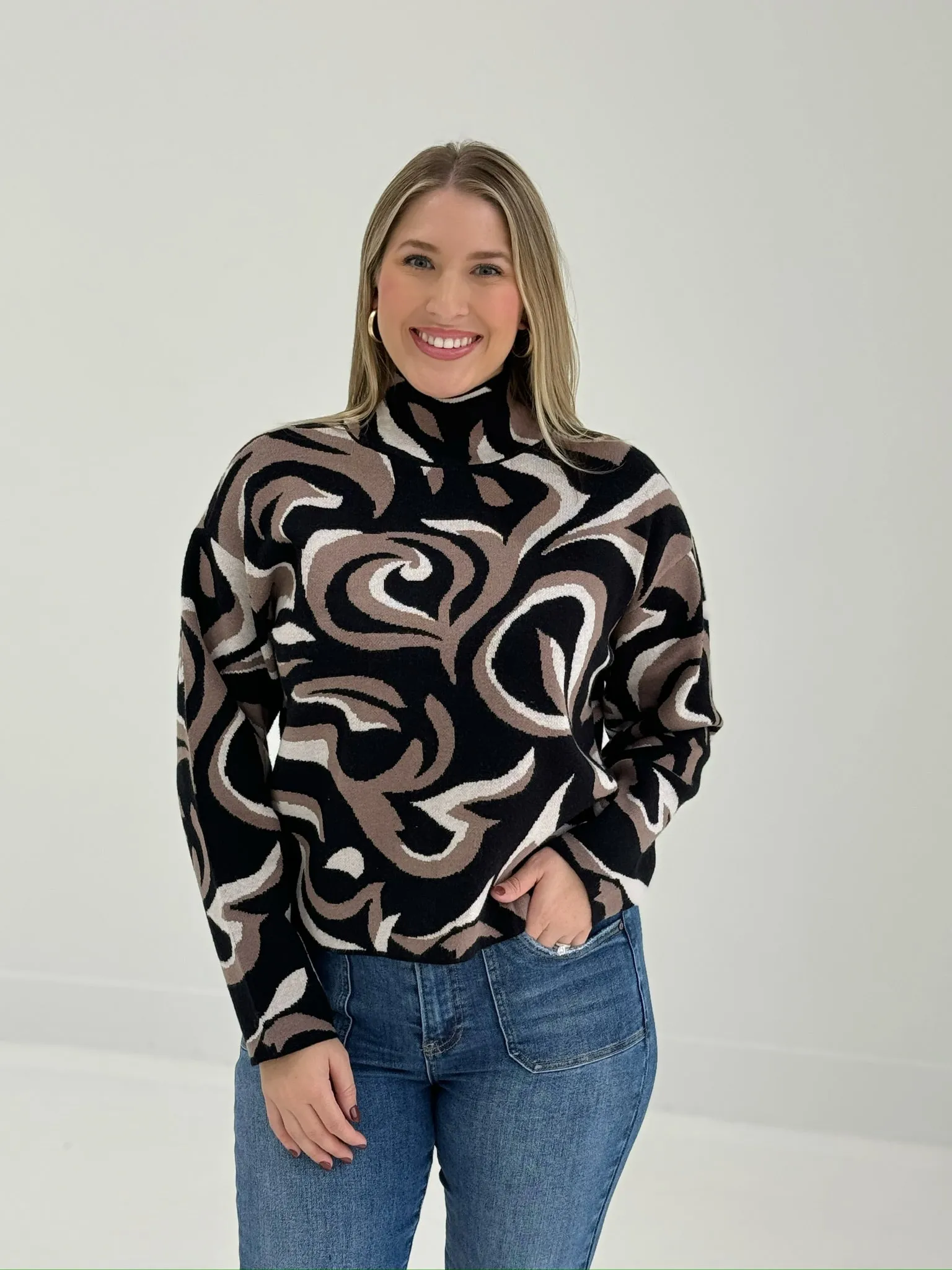 Lizzy Turtleneck Sweater - Black Multi