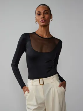 Long Sleeve Mesh Scoop Neck Bodysuit