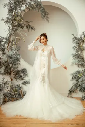 Long Sleeves Bridal Cape with Glittery Tulle (#CARLLA)