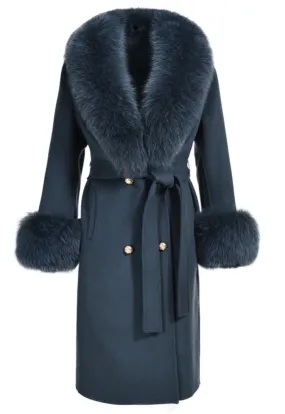 LORINA Aegean Cashmere Coat with Fox Fur