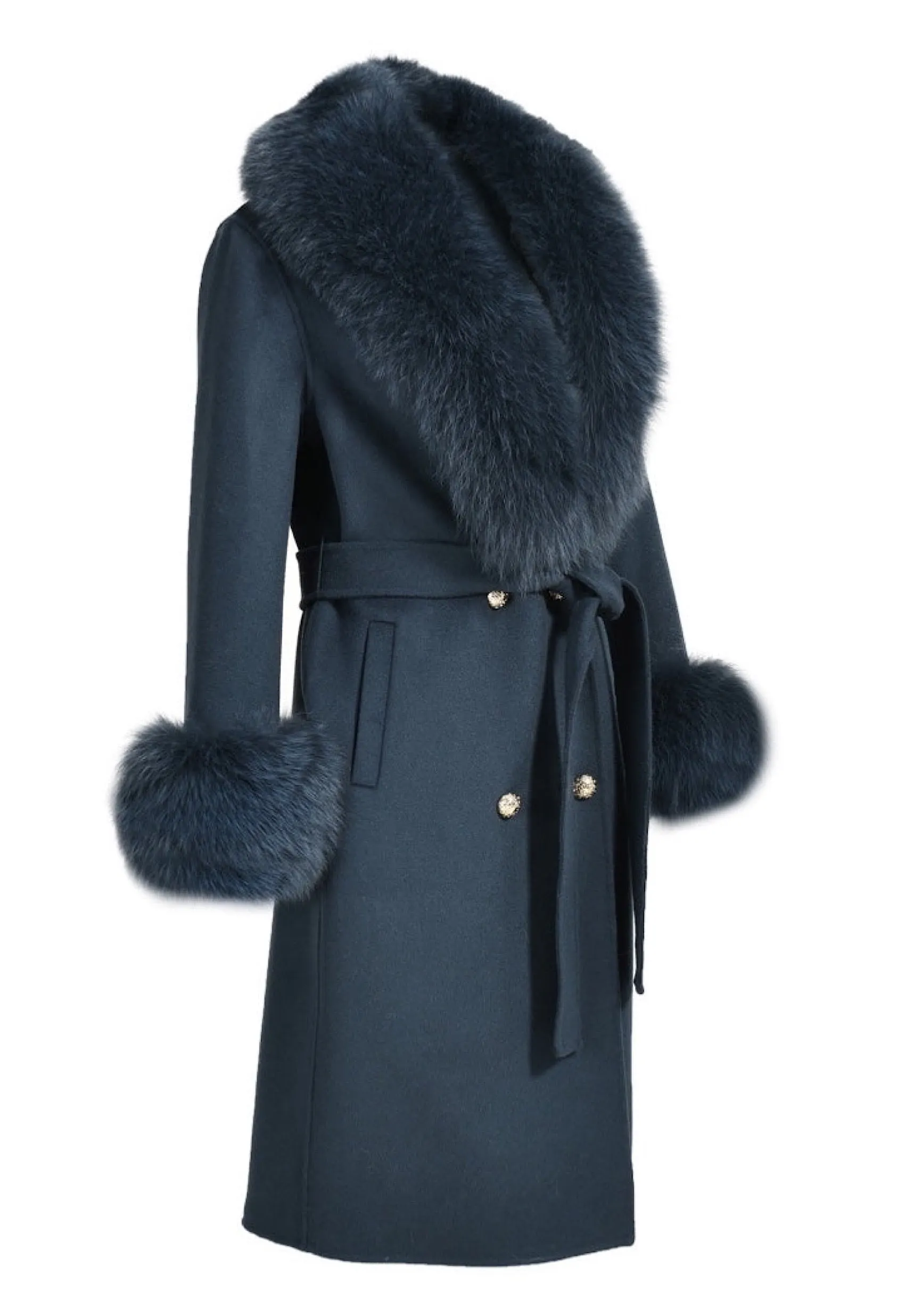 LORINA Aegean Cashmere Coat with Fox Fur