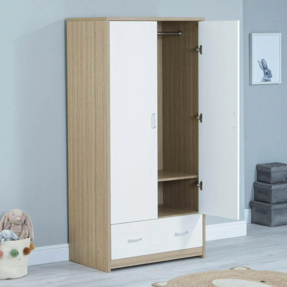 Luno Veni Double Wardrobe - Oak & White