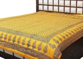 LushHavenDecor Rajasthani Light Weight Double Bed Soft Jaipuri AC Quilt/Razai Designer Yellow with Superior Classy Jaipuri Gold Print Cotton Quilts Blankets for Home (Size 85X105 inch Set of 1) razai